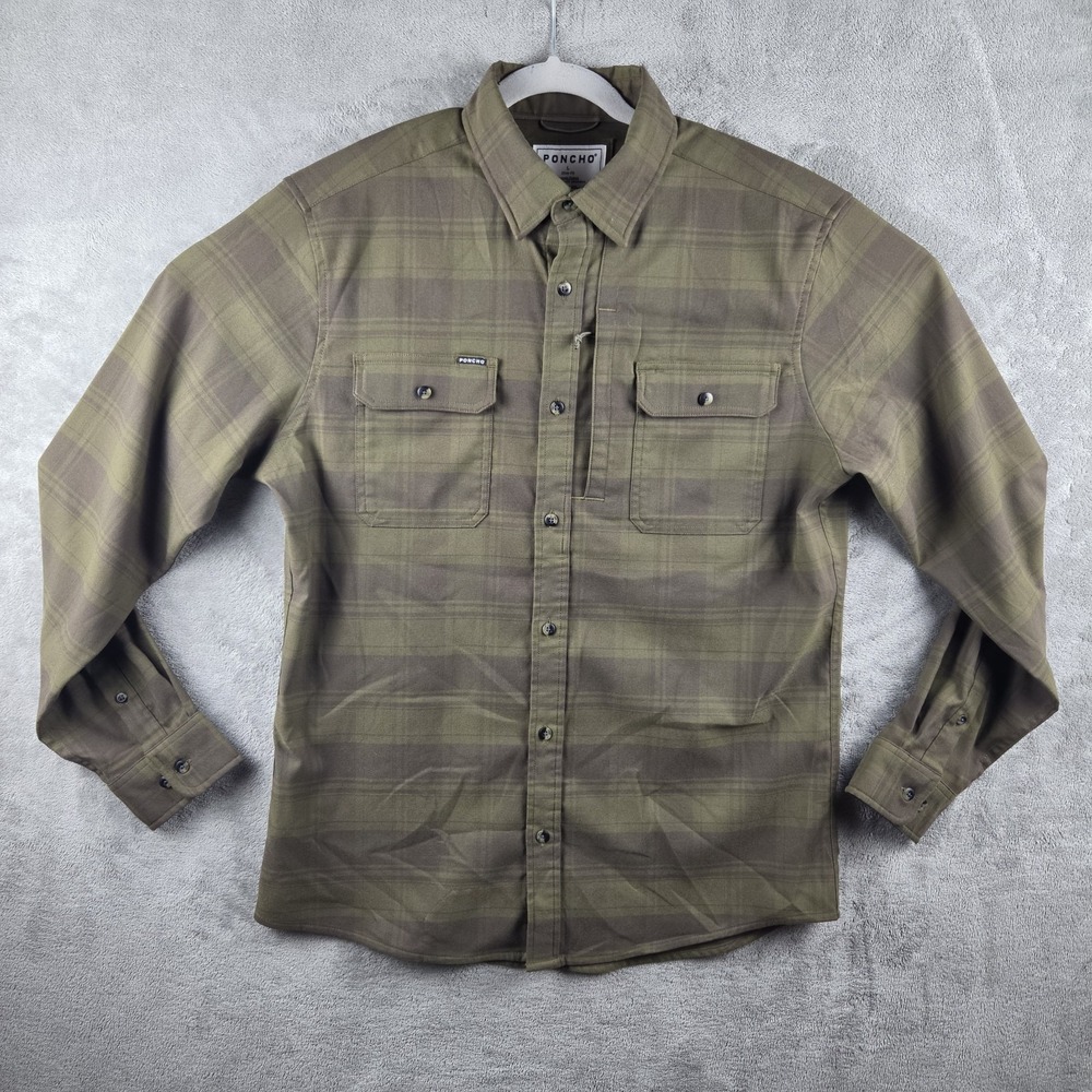 Poncho Outdoors The Telluride Performance Flannel Shirt Green Plaid Slim Fit L